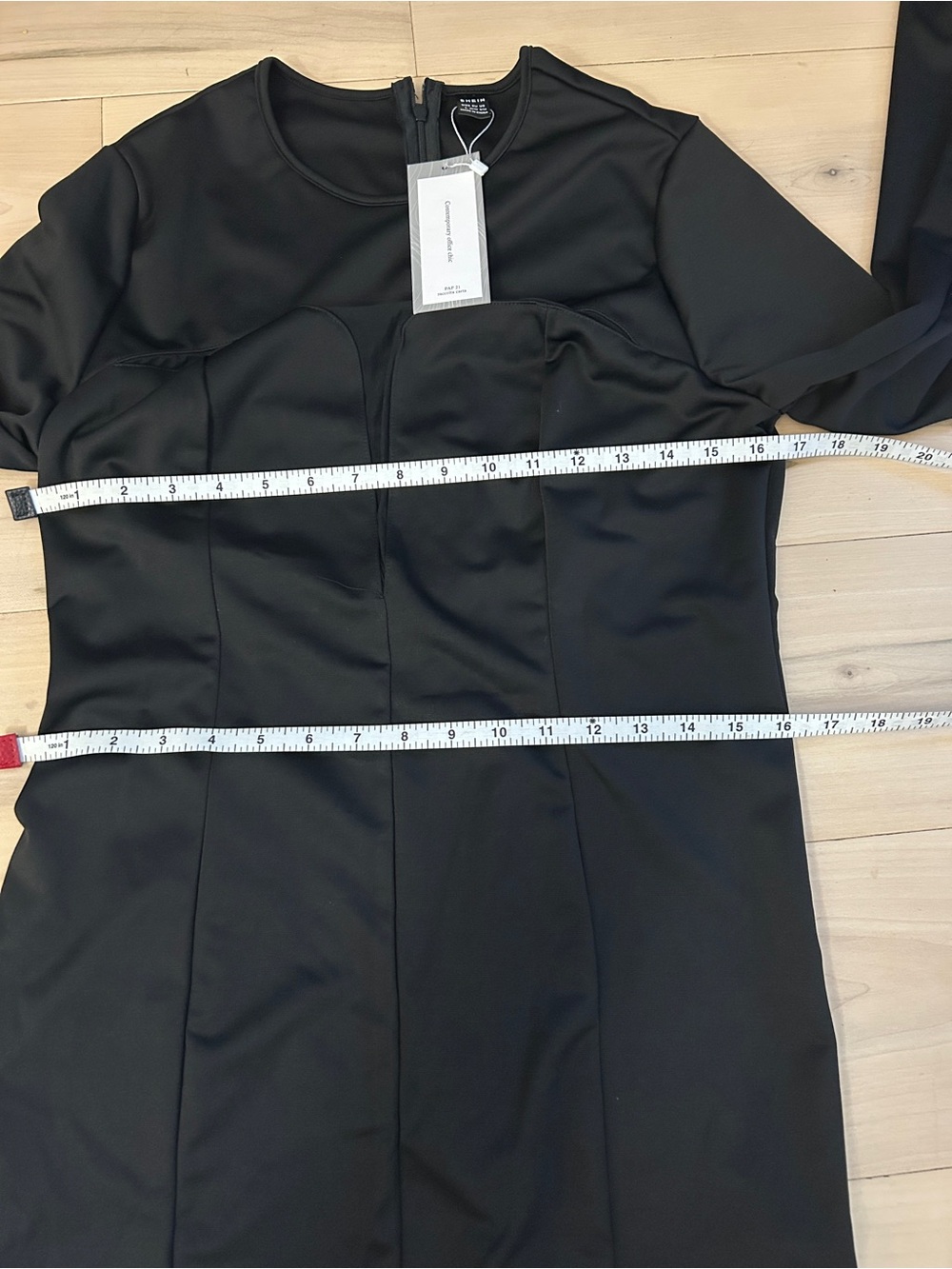 NWT Black Long Sleeve Mesh Cutout Illusiin Bodycon Dress - Picture 7 of 10